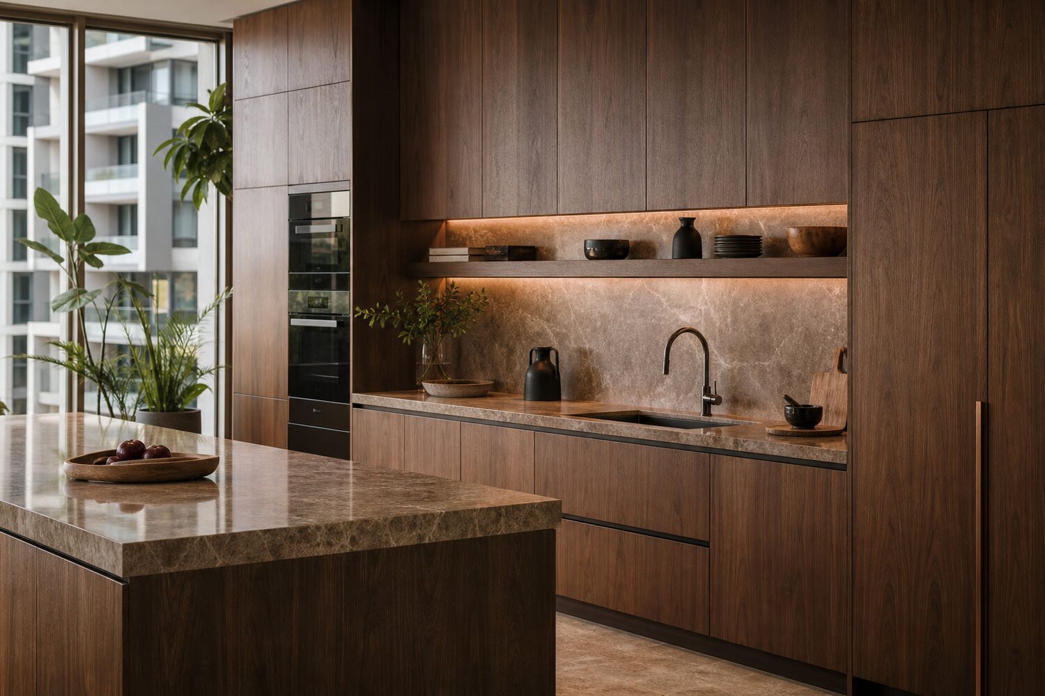 Walnut galley kitchen